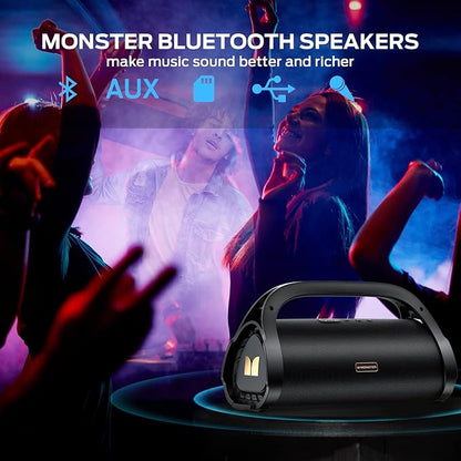 Monster Adventurer Max Portable Bluetooth Speaker, IPX7 Waterproof Wireless Speaker with Double Subwoofer Rich Bass, 100W Stereo Loud Sound with 24H Playtime for Outdoor Pool Beach, Gold