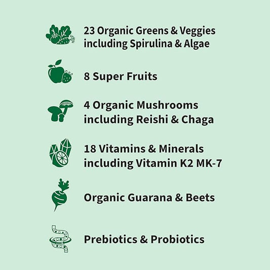 Garden of Life Sport Nutrition Greens and Superfoods Powder - Apple Berry, Organic Athletic Powder Blend with Fruits, Vitamins, Pre & Probiotics, Mushrooms Supplements, Vitamin K2, About 30 Servings