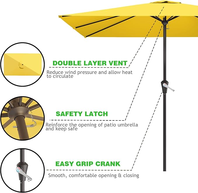 8' x 10' Rectangular Patio Umbrellas for Outdoor, Outdoor Table Umbrella, Large Outdoor Patio Umbrellas with 8 Sturdy Ribs for Market, Garden, Pool (Yellow)