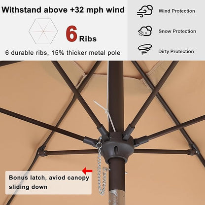 ABCCANOPY 7.5FT OutdoorPatio Umbrella, UV Protection Table Umbrella w/Crank for Easy Set Up, Suitable for Garden, Lawn, Deck & Backyard (Khaki)