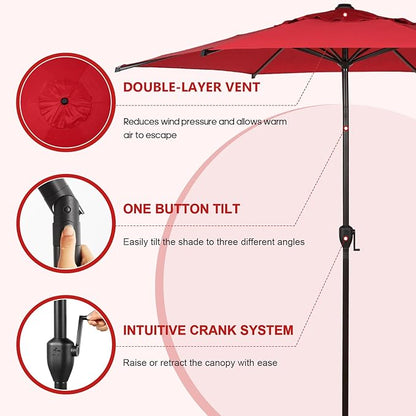 Abba Patio 9FT Lyon Outdoor Patio Umbrella Outdoor Table Umbrella with Push Button Tilt and Crank Market Umbrella 6 Sturdy Ribs UV Protection Waterproof for Garden Deck Backyard Pool，Red
