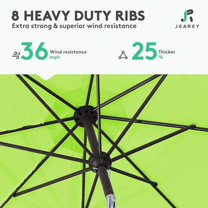 JEAREY 9FT Outdoor Patio Umbrella Outdoor Table Umbrella with Push Button Tilt and Crank, Market Umbrella 8 Sturdy Ribs UV Protection Waterproof for Garden, Deck, Backyard, Pool (Apple Green)
