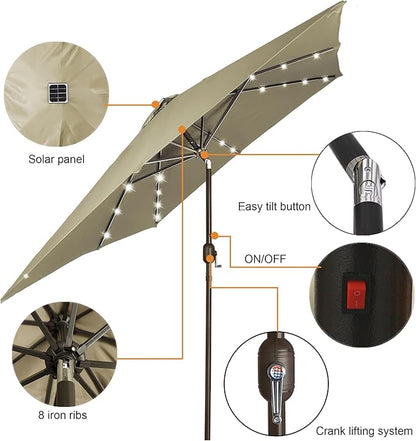 Blissun Rectangular Patio Umbrella, Table Market Umbrella with Tilt and Crank, Outdoor Umbrella for Garden, Deck, Backyard, Pool and Beach