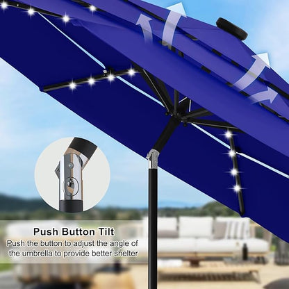 ABCCANOPY Solar Led Patio Umbrellas 3-Tiers 9FT (Blue)