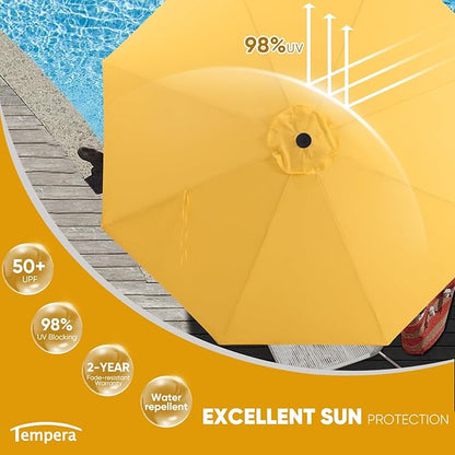 Tempera Patio Market Outdoor Table Umbrella with Push Button Tilt and Crank,Large Sun Umbrella with Sturdy Pole&Fade resistant canopy,Easy to set