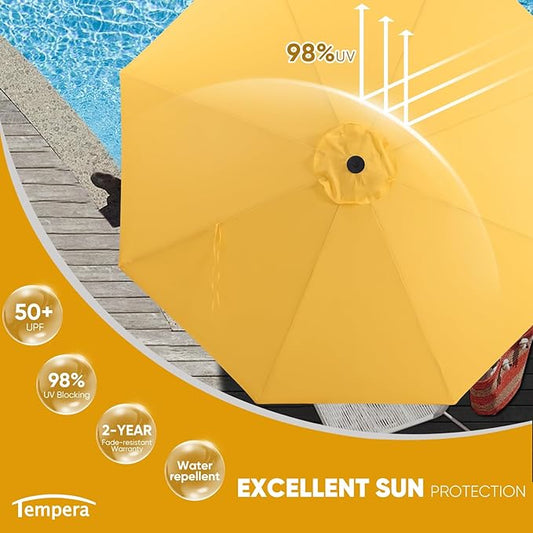 Tempera Patio Market Outdoor Table Umbrella with Push Button Tilt and Crank,Large Sun Umbrella with Sturdy Pole&Fade resistant canopy,Easy to set