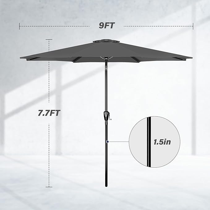 Simple Deluxe 9' Patio Umbrella Outdoor Table Market Yard Umbrella with Push Button Tilt/Crank
