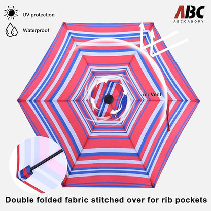 ABCCANOPY 7.5FT Outdoor Patio Umbrella, UV Protection Table Umbrella w/Crank for Easy Set Up, Suitable for Garden, Lawn, Deck & Backyard (Dark Blue Red Stripe)