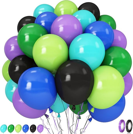 Black and Green Balloons, 60PCS Teal Blue Green Purple Video Game Balloons, Black Purple Blue Balloon for Man Video Game Baby Shower Birthday Monsters Theme Boys Game Night Party Decorations Supplies