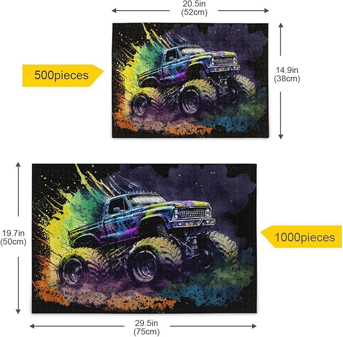 Jigsaw Puzzle 500 Pieces (Cool Monster Truck), Car Theme Zigsaw with Storage Bag and Reference Picture Easy to Solve