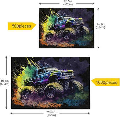 Jigsaw Puzzle 500 Pieces (Cool Monster Truck), Car Theme Zigsaw with Storage Bag and Reference Picture Easy to Solve