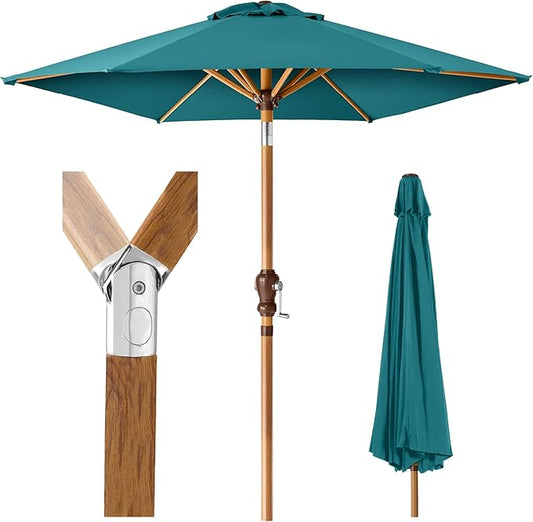Best Choice Products 10ft Market Umbrella, Outdoor Sun Shade for Backyard, Deck, Poolside, Table w/Woodgrain Pattern, Easy Tilt & Crank - Cerulean