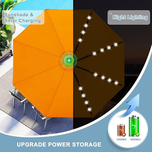 ABCCANOPY Durable Solar Led Patio Umbrellas with 32LED Lights 9FT (Orange)