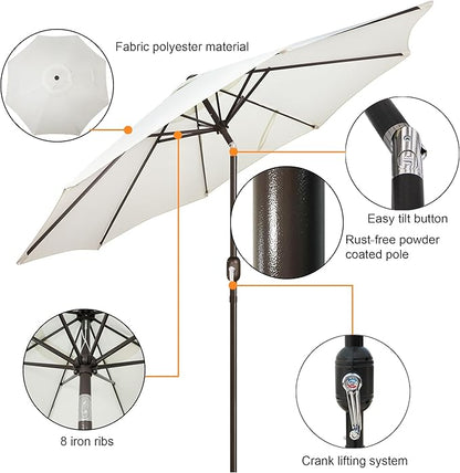 Blissun 9' Outdoor Patio Umbrella, Outdoor Table Umbrella, Yard Umbrella, Market Umbrella with 8 Sturdy Ribs, Push Button Tilt and Crank