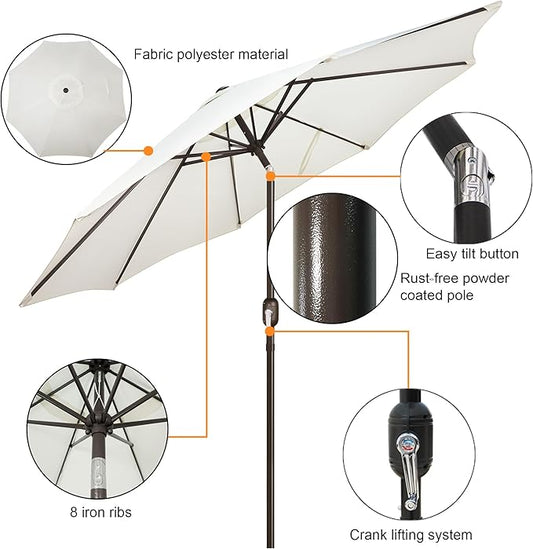 Blissun 9' Outdoor Patio Umbrella, Outdoor Table Umbrella, Yard Umbrella, Market Umbrella with 8 Sturdy Ribs, Push Button Tilt and Crank