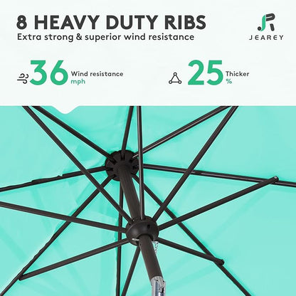 JEAREY 9FT Outdoor Patio Umbrella Outdoor Table Umbrella with Push Button Tilt and Crank, Market Umbrella 8 Sturdy Ribs UV Protection Waterproof for Garden, Deck, Backyard, Pool (Clear Blue)