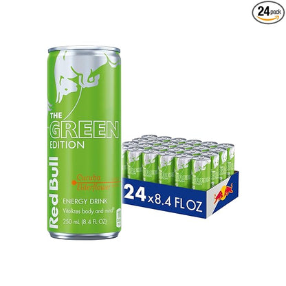 Red Bull Green Edition Energy Drink, Curuba Elderflower, with 80mg Caffeine plus Taurine & B Vitamins, 8.4 Fl Oz, Pack of 24 Cans