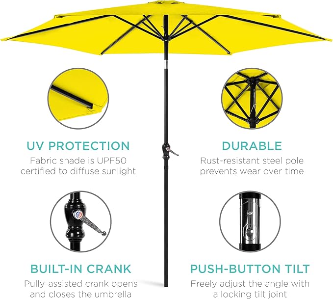 Best Choice Products 10ft Outdoor Table Compatible Steel Polyester Market Patio Umbrella w/Crank and Easy Push Button Tilt - Yellow