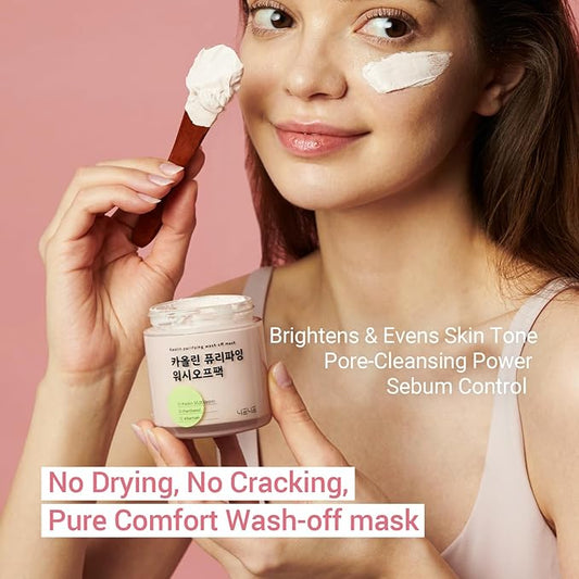Kaolin Purifying Wash Off Pack, Pore Cleansing Mask for Dry Sensitive Skin, Softening amd Hydrating, Korean Skincare (3.88oz / 110g)