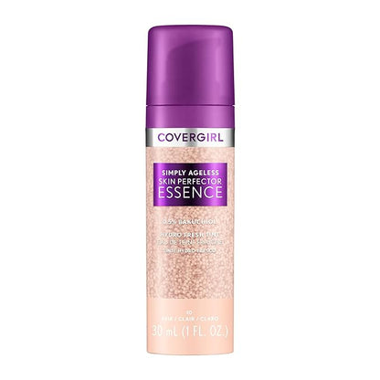 Covergirl Simply Ageless Skin Perfector Essence Foundation, 10 Fair, Tinted Skin Perfector, Skincare Makeup Hybrid, Sheer Tint, Radiant Finish, Skin-Like Finish, Vegan Formula, 1.0oz