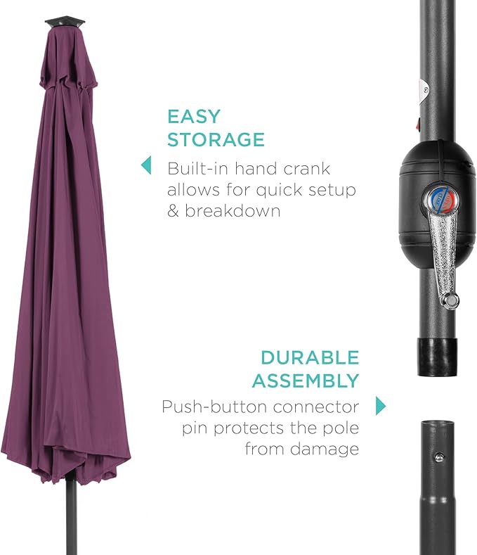 Best Choice Products 10ft Solar Polyester LED Lighted Patio Umbrella w/Tilt Adjustment and UV-Resistant Fabric - Amethyst Purple