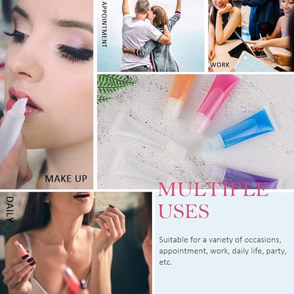 50PCS Lip Gloss Tubes 20ml Silver Cap Lip Gloss Containers Empty Lip Balm Tubes Refillable Cosmetic Squeeze Lipgloss Tubes + 2 x 20ml Syringes Tag Labels Stickers for DIY Lip Gloss Base Glitter