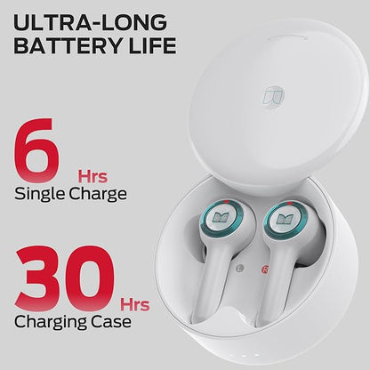Monster Clarity 102 Plus Wireless Earbuds, Bluetooth Headphones with HiFi Stereo, 4 ENC Mic for Crystal Clear Call, 30H Playtime, Type-C Charging, IPX6 Waterproof in-Ear Ear Buds for Sports (White)