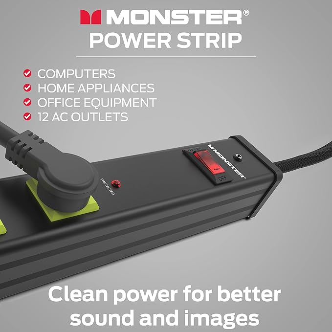 Monster Workshop Heavy-Duty Garage Power Strip Surge Protector - Mountable Heavy-Duty Wide-Spaced 12 Grounded AC Outlets with 6ft Plug Chord- 4200 Joules - ETL Listed
