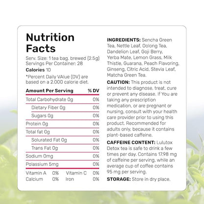 Detox Tea - Slimming Tea with Dandelion and Ginseng to Support Goals for Detox Cleanse, Flat Belly, Bloating, Healthy Weight and Digestive Health - Women & Men - Peach Flavor (28 Servings)