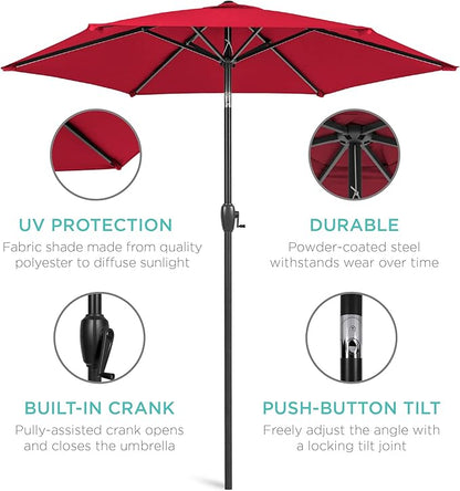 Best Choice Products 7.5ft Heavy-Duty Round Outdoor Market Table Patio Umbrella w/Steel Pole, Push Button Tilt, Easy Crank Lift - Red