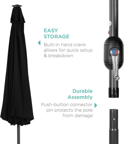 Best Choice Products 10ft Solar Polyester LED Lighted Patio Umbrella w/Tilt Adjustment and UV-Resistant Fabric - Black