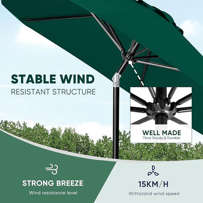 Tempera Patio Market Outdoor Table Umbrella with Push Button Tilt and Crank,Large Sun Umbrella with Sturdy Pole&Fade resistant canopy,Easy to set