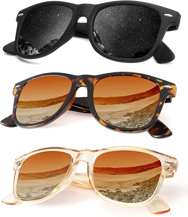 KALIYADI Polarized Sunglasses for Men and Women Matte Finish Sun glasses Color Mirror Lens UV Blocking (3 Pack)
