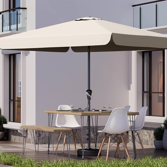 8 * 10FT Rectangular Patio Umbrella Table Market Umbrella w/Crank Outdoor Umbrellas for Garden, Deck, Backyard, Pool and Beach, Cream-White