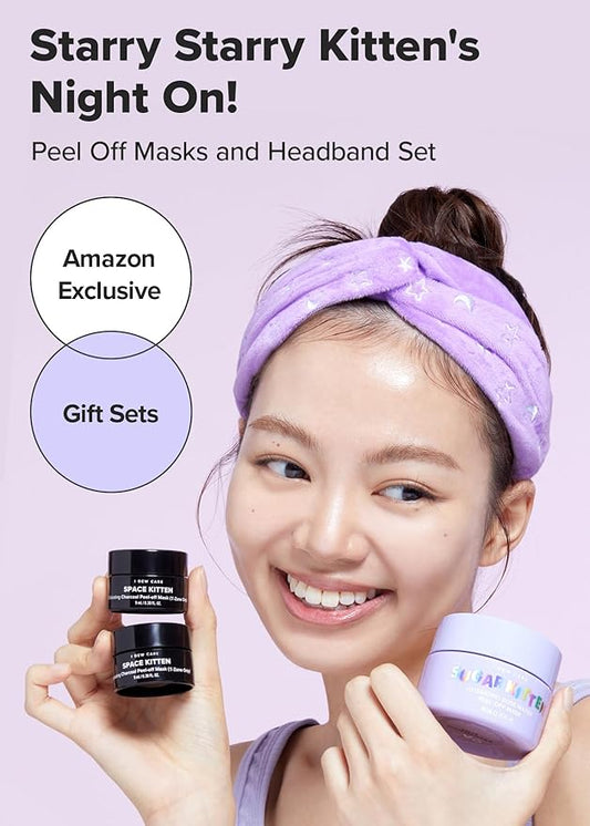 I DEW CARE Peel-off Face Mask Set - Starry Kitten Night | Masks 3ea & Headband, Hydrating, Illuminating, Exfoliating, Korean Skin Care, Exfoliating, Deep Cleansing