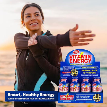 Vitamin Energy B12 Energy Shots | Natural Healthy Energy & Focus Drink | Sugar-Free Carb-Free Supplement | Vitamins B6, B12 | Energize up to 7+ Hours | Acai Pomegranate - 1.93 fl oz - Pack Of 48
