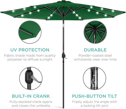 Best Choice Products 10ft Solar Polyester LED Lighted Patio Umbrella w/Tilt Adjustment and UV-Resistant Fabric - Green