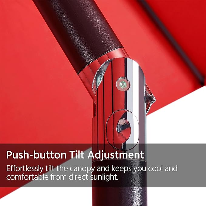 Yaheetech 11FT Patio Umbrella Outdoor Market Table Umbrella with Push Button Tilt & Crank for Garden/Lawn/Deck/Backyard/Pool/Beach, 8 Ribs,Red