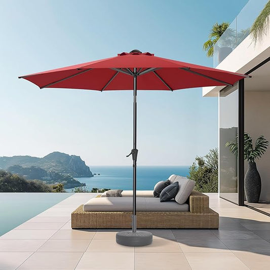 9ft Outdoor Patio Umbrella - Market Table Pool Deck Umbrella UPF50+ UV Protection with Push Button Tilt, Crank and 8 Sturdy Ribs (Red, No base)
