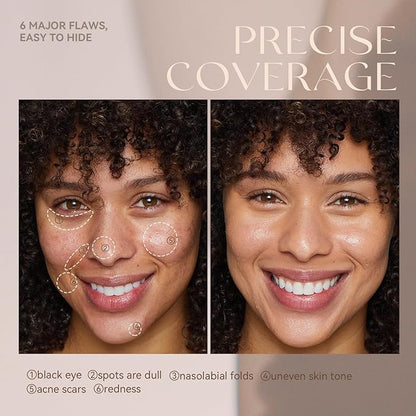 Foundation Makeup,Soft Beige Full Coverage Foundation Makeup（Built-in brush）Vegan Face Makeup(01#)
