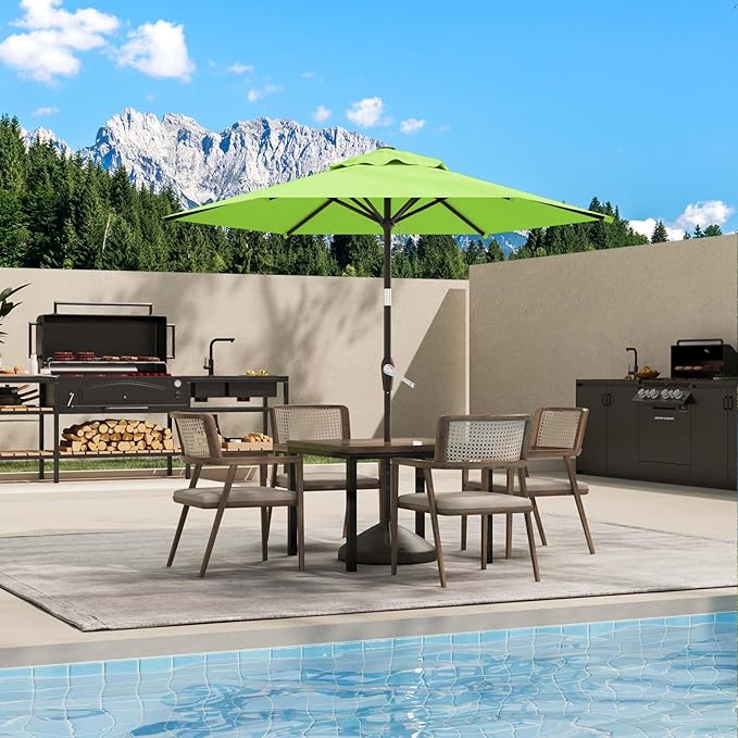 7.5FT Patio Umbrella Table Market Umbrella w/Tilt and Crank Heavy-Duty Round Outdoor Umbrellas for Garden, Deck, Backyard, Pool and Beach, Apple Green