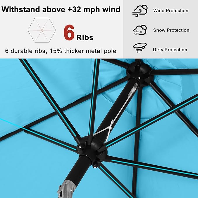 ABCCANOPY 7.5FT OutdoorPatio Umbrella, UV Protection Table Umbrella w/Crank for Easy Set Up, Suitable for Garden, Lawn, Deck & Backyard (Turquoise)