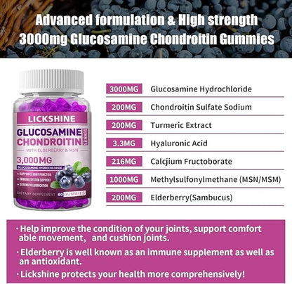 Glucosamine Chondroitin Gummies with MSM & Elderberry - Extra Strength Joint Health, Flexibility, Antioxidant Immune Support Supplement Gummy for Adults, Men & Women (1 Pack)