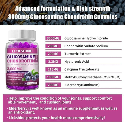 Glucosamine Chondroitin Gummies with MSM & Elderberry - Extra Strength Joint Health, Flexibility, Antioxidant Immune Support Supplement Gummy for Adults, Men & Women (1 Pack)