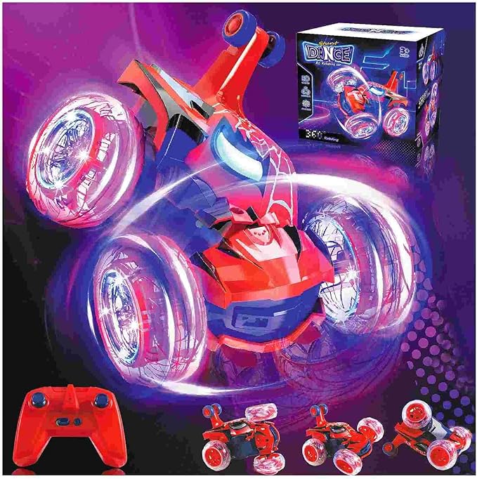 Kids Toys Spider RC Car for Boys 4-7 - Cool Spider Monster Remote Control Crawler Toy 360° Flip Fast Stunt & 4WD Light Up Wheel - Fun Boy Gift Idea for Birthday Chirstmas Stuff Age 3 4 5 6 7 8