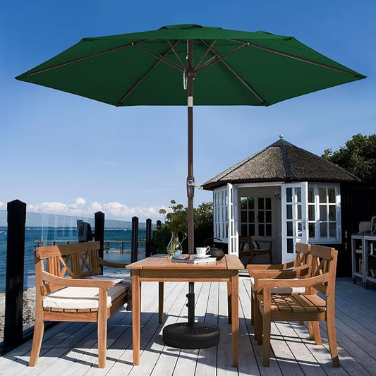 JEAREY 7.5FT Patio Umbrella Market Table Umbrella with 6 Sturdy Ribs, Push Button Tilt/Crank Outdoor Umbrella for Garden, Deck, Backyard, Pool and Beach,Dark Green