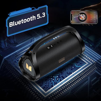 Monster Adventurer Max Portable Bluetooth Speaker, IPX7 Waterproof Wireless Speaker with Double Subwoofer Rich Bass, 100W Stereo Loud Sound with 24H Playtime for Outdoor Pool Beach, Gold