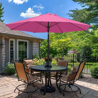 PatioKingdom 9FT Patio Outdoor Umbrella-UPF 50+ Sun Shade with Wind Vent, Push-Button Tilt & Smooth Crank Lift, Rust-Resistant Fiberglass Frame for Garden, Backyard,Yard