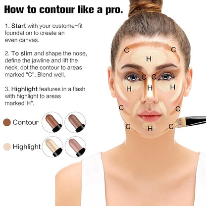 Contour Stick, 2Pcs Dual-Ended Highlighter Makeup Pen & + 03#)