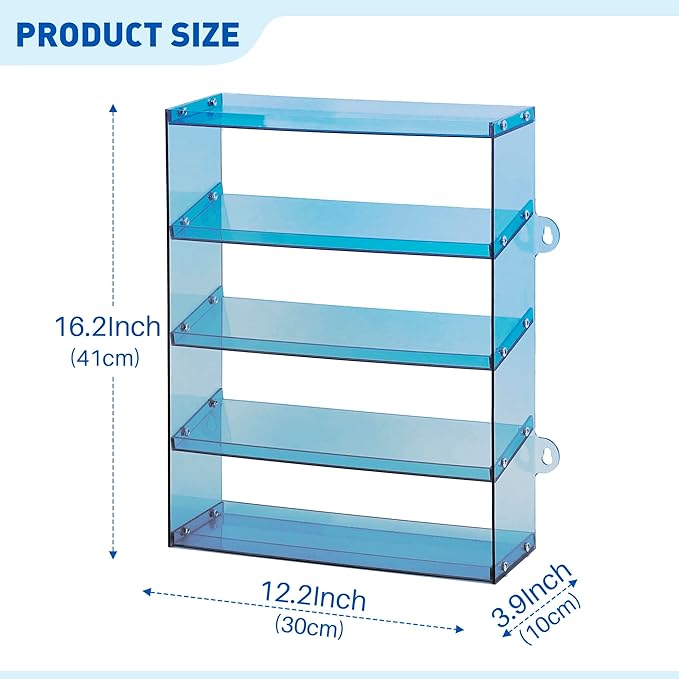 Assembly Monster Trucks Display Case - 5 Tier Acrylic Storage Case with Tilted Design, Organizer for 20 Toy Trucks (Blue)